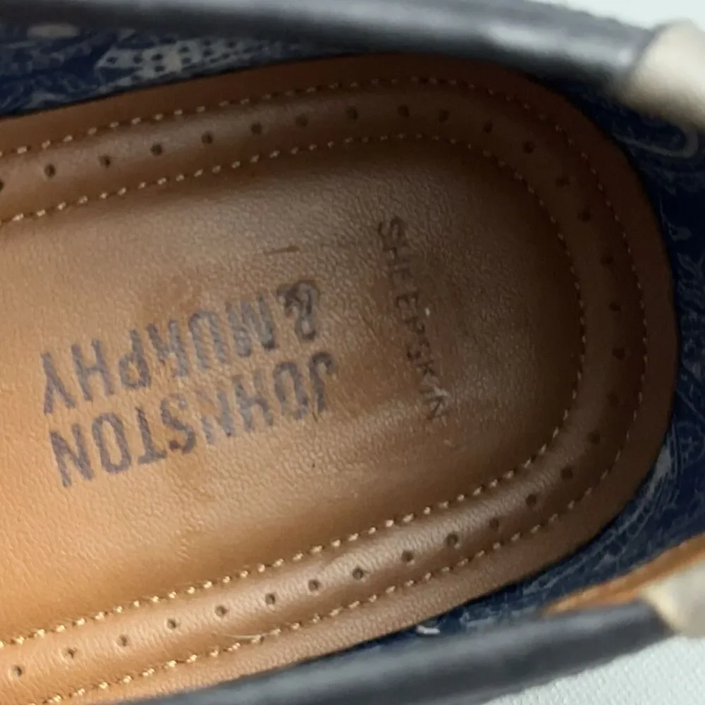 Johnston & Murphy Warner Penny Loafers Mens Sz 8.5 Navy Blue Sheepskin 20-5819